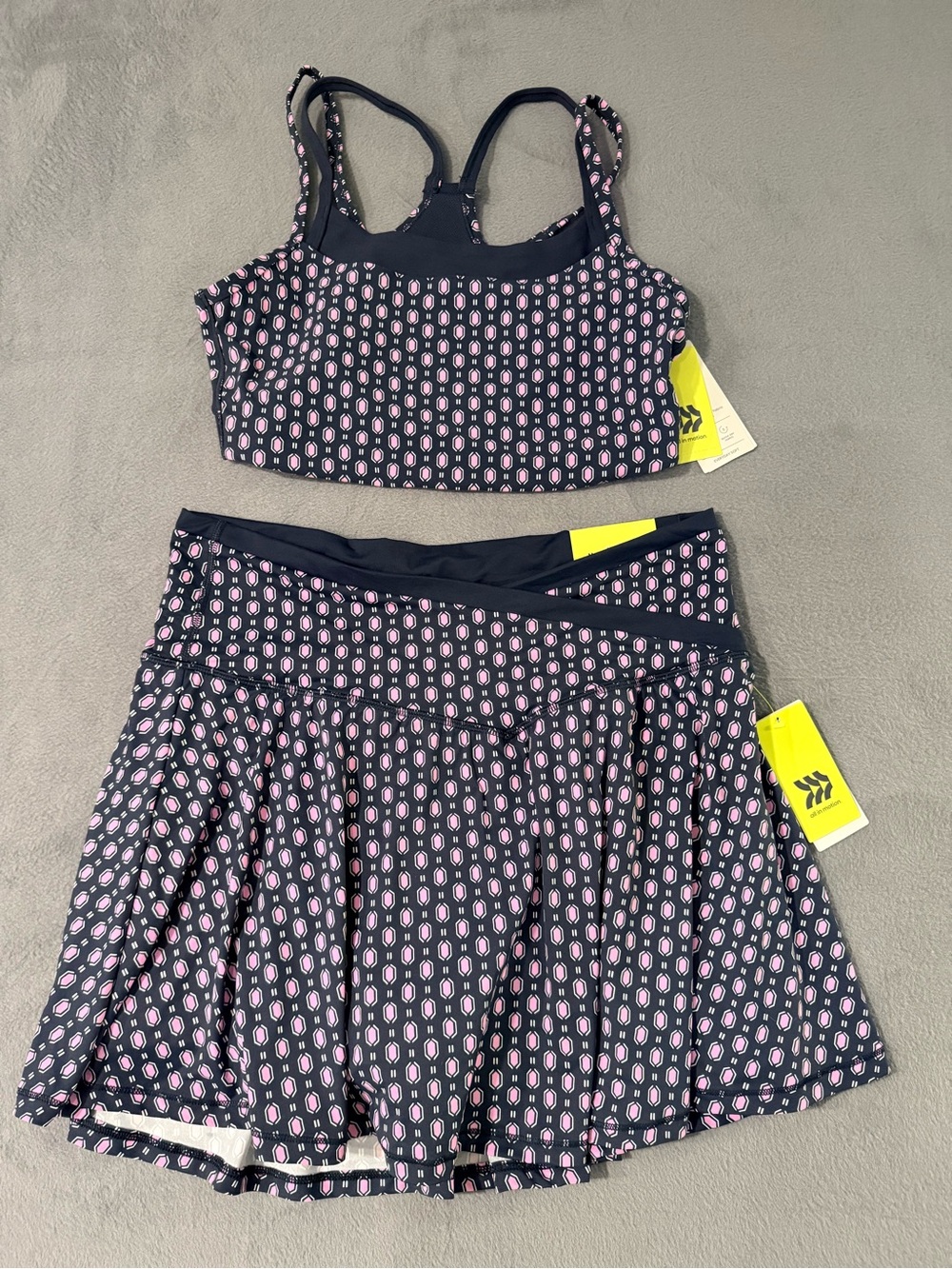 all in motion - Blue & Pink Patterned Sports Bra and Knit Skort Set